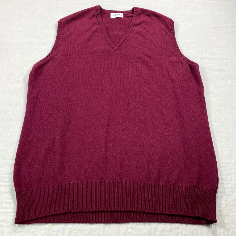 Brora‎ Sweater Vest Mens 2XL XXL Red Scottish Cashmere V-Neck Knit Pullover Golf
